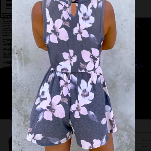 Gray Casual Floral Sleeveless Pocket Romper - Picture 2 of 7